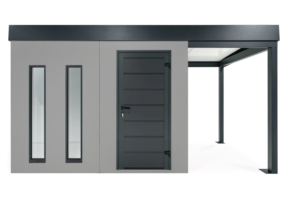 GARDEON® Zahradní domek s dveřmi Hörmann, dvěma světlíky a přístřeškem