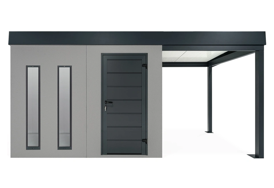 GARDEON® Zahradní domek s dveřmi Hörmann, dvěma světlíky a přístřeškem