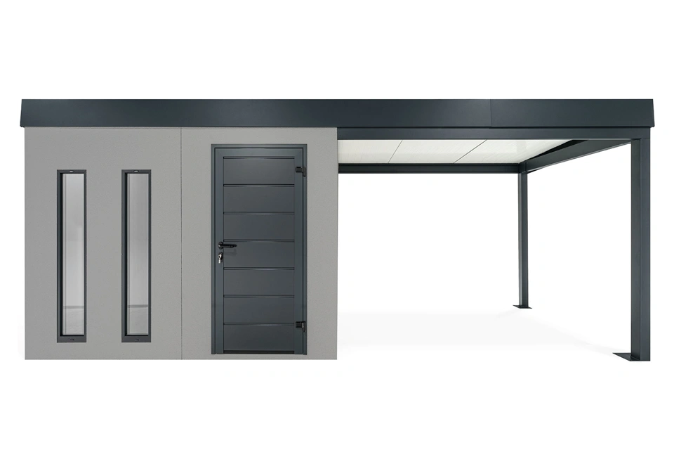 GARDEON® Zahradní domek s dveřmi Hörmann, dvěma světlíky a přístřeškem