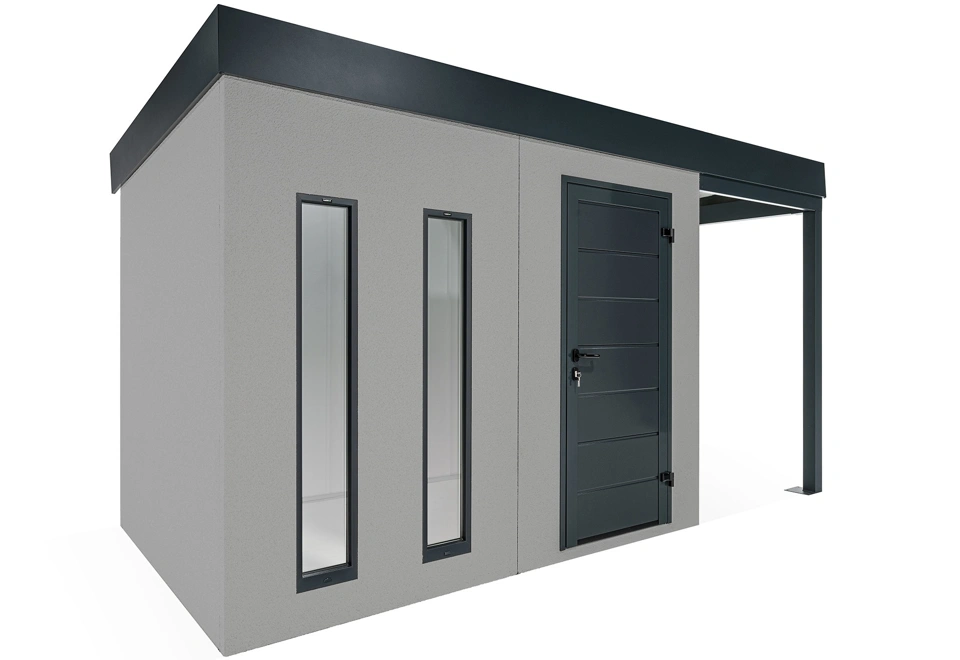 GARDEON® Zahradní domek s dveřmi Hörmann, dvěma světlíky a přístřeškem