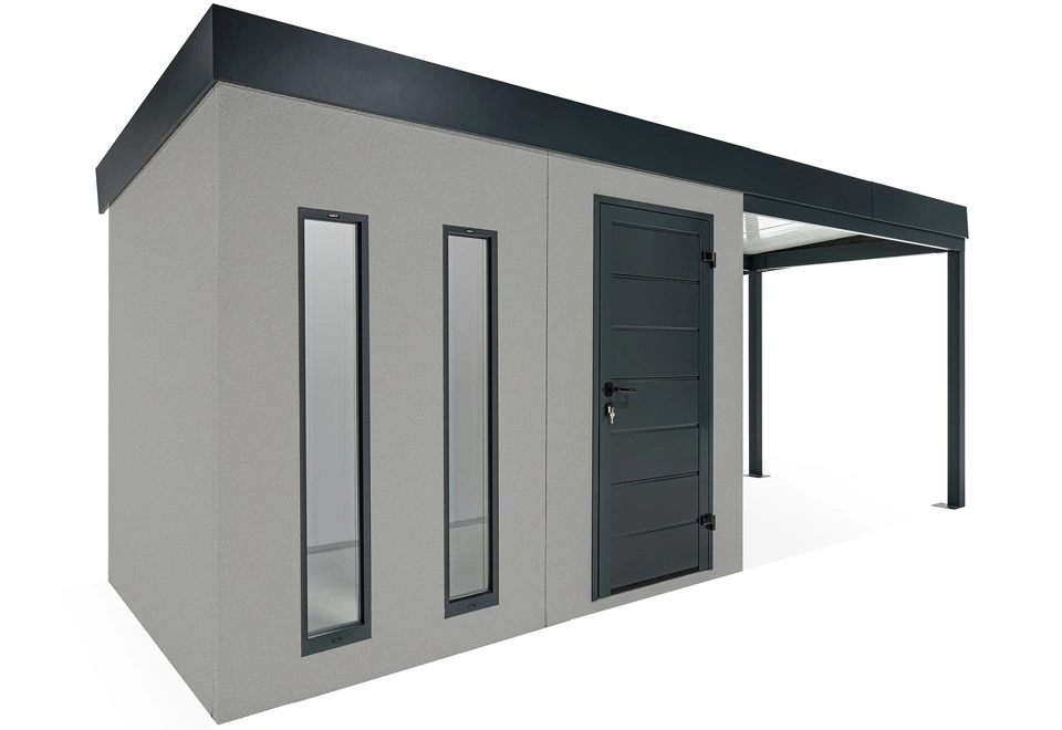 GARDEON® Zahradní domek s dveřmi Hörmann, dvěma světlíky a přístřeškem