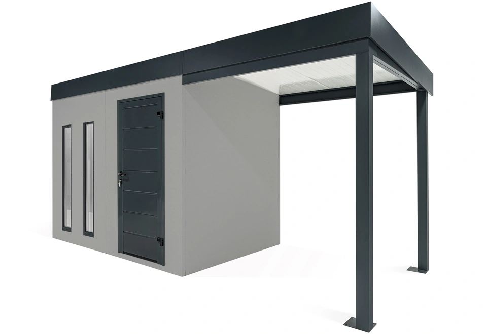 GARDEON® Zahradní domek s dveřmi Hörmann, dvěma světlíky a přístřeškem