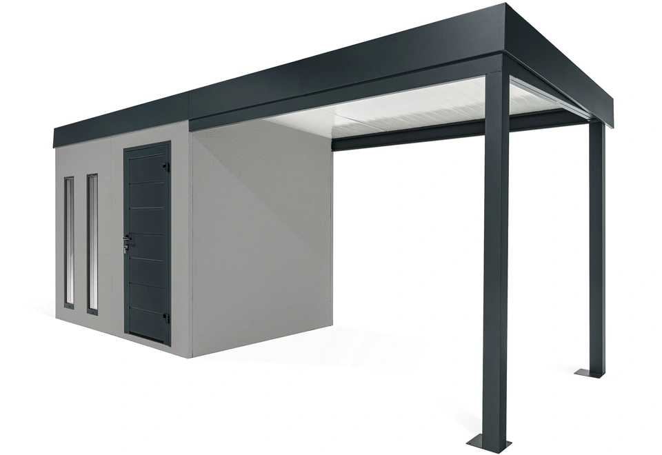 GARDEON® Zahradní domek s dveřmi Hörmann, dvěma světlíky a přístřeškem