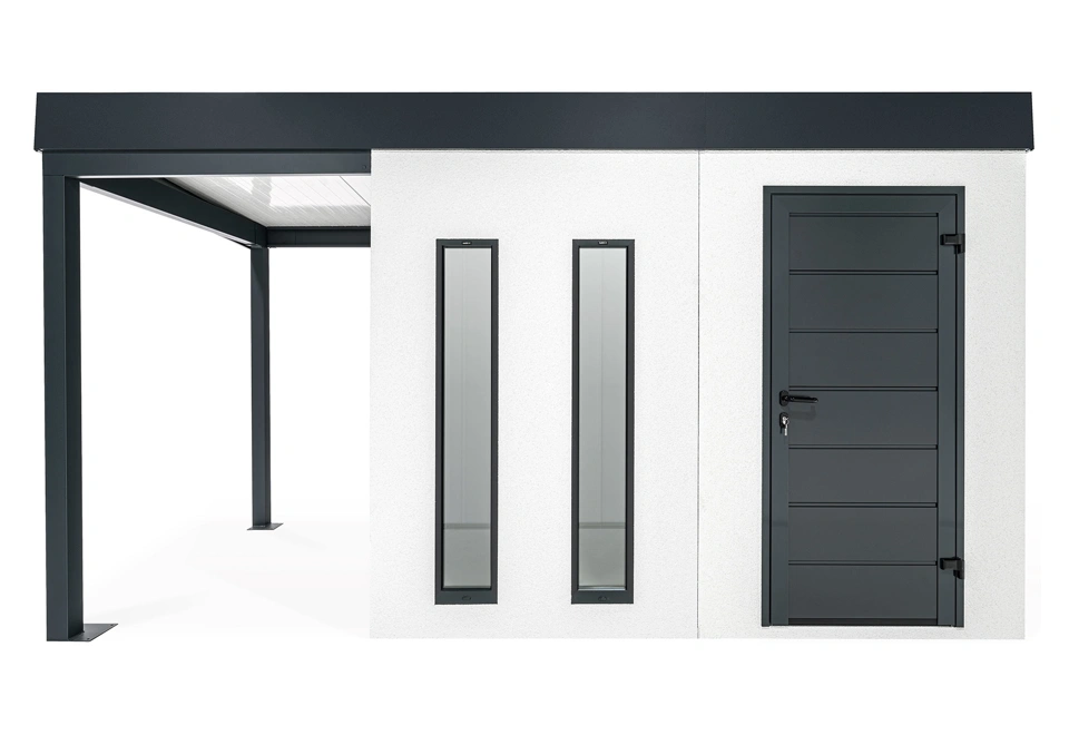 GARDEON® Zahradní domek s dveřmi Hörmann, dvěma světlíky a přístřeškem