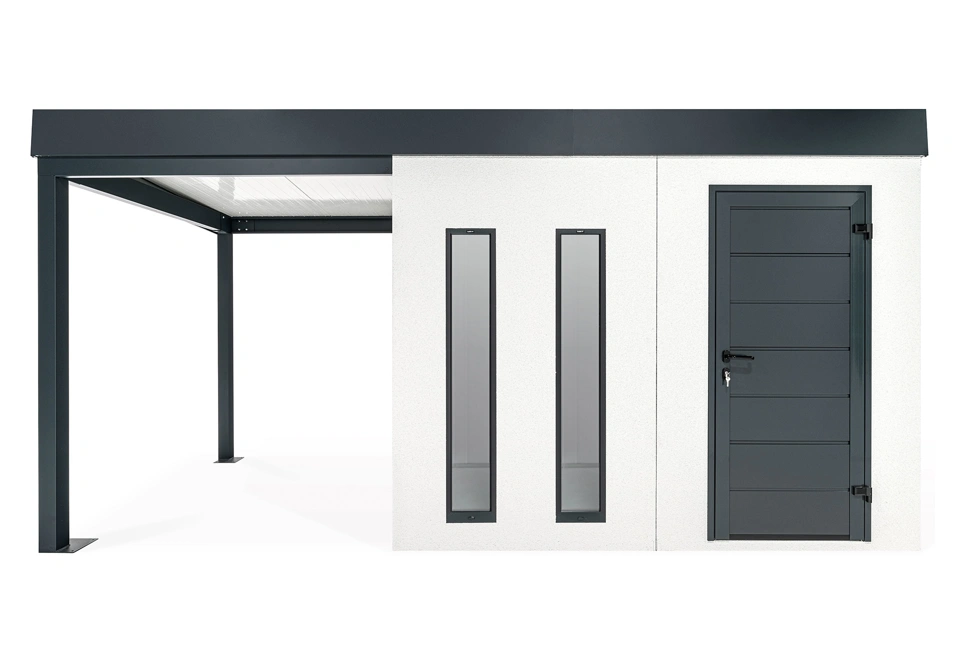 GARDEON® Zahradní domek s dveřmi Hörmann, dvěma světlíky a přístřeškem