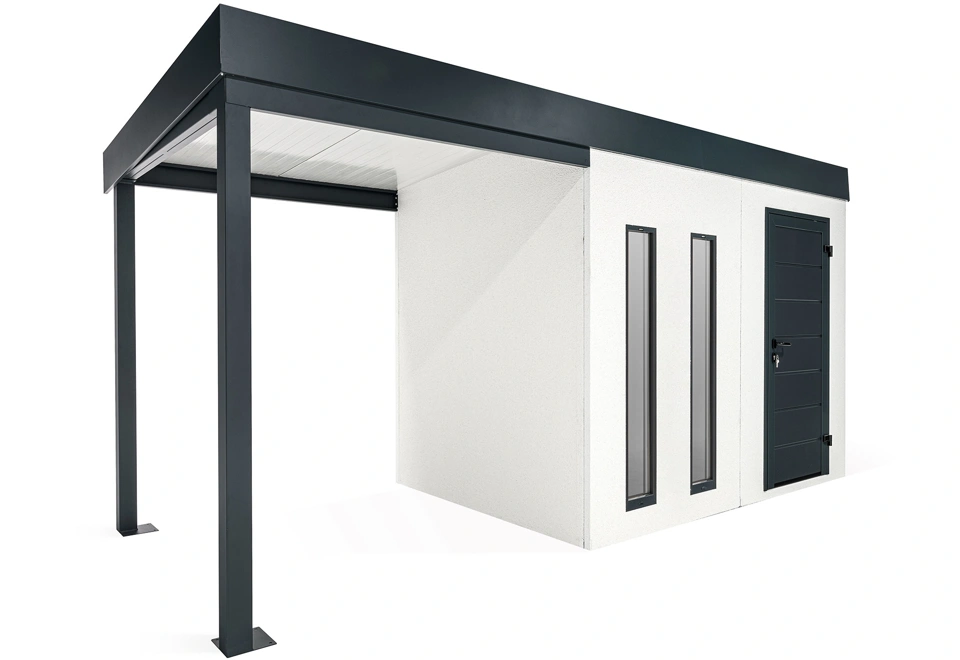 Garden house with two skylights and 2m left carport