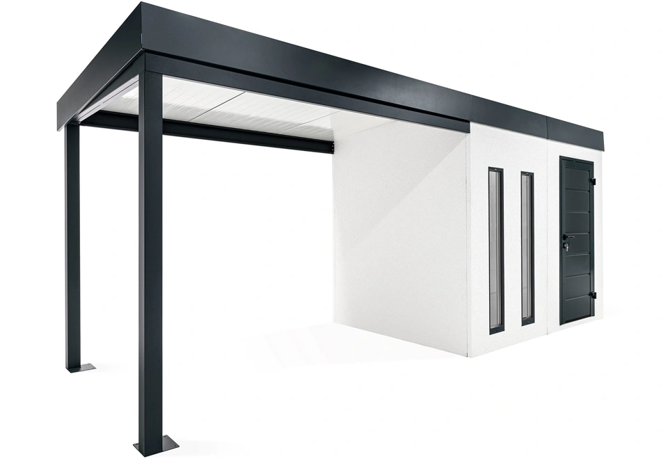 Garden house with two skylights and 3m left carport