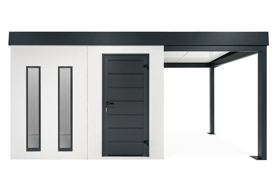 GARDEON® Zahradní domek s dveřmi Hörmann, dvěma světlíky a přístřeškem