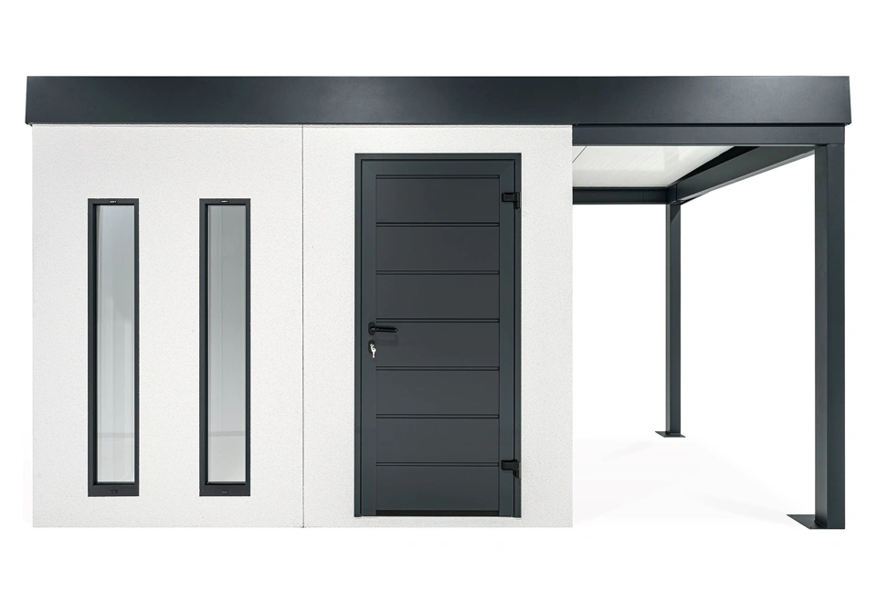 GARDEON® Zahradní domek s dveřmi Hörmann, dvěma světlíky a přístřeškem