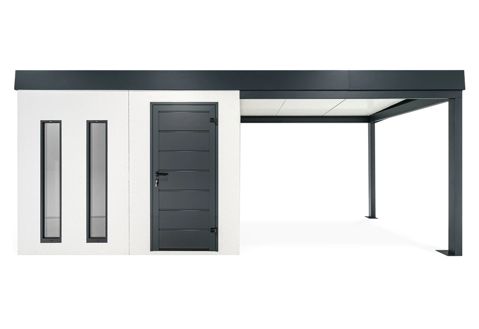 GARDEON® Zahradní domek s dveřmi Hörmann, dvěma světlíky a přístřeškem