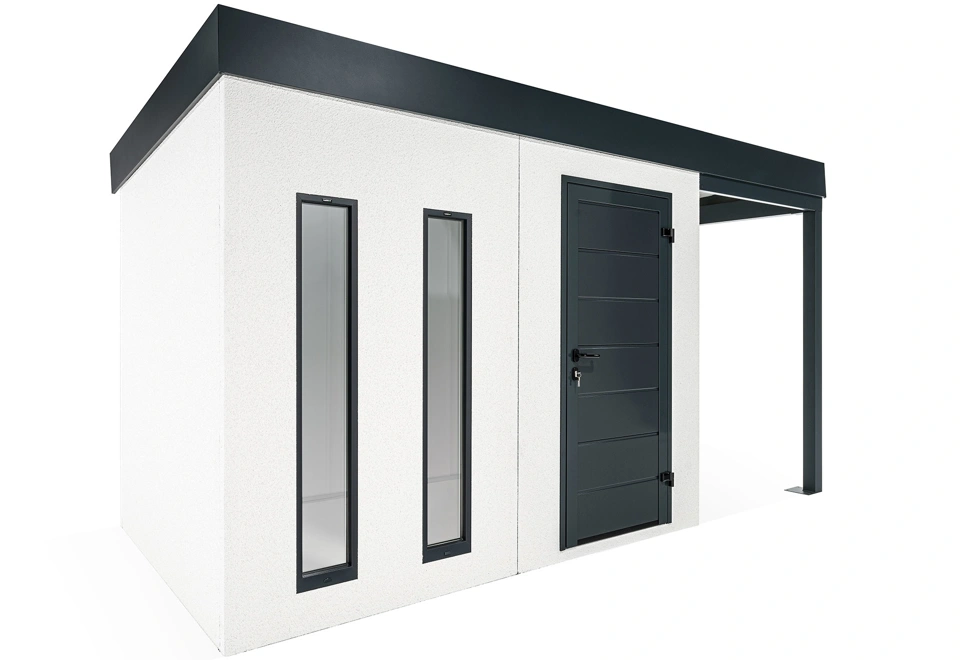 GARDEON® Zahradní domek s dveřmi Hörmann, dvěma světlíky a přístřeškem