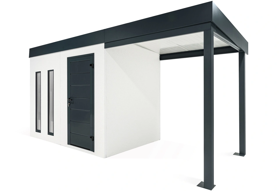 GARDEON® Zahradní domek s dveřmi Hörmann, dvěma světlíky a přístřeškem