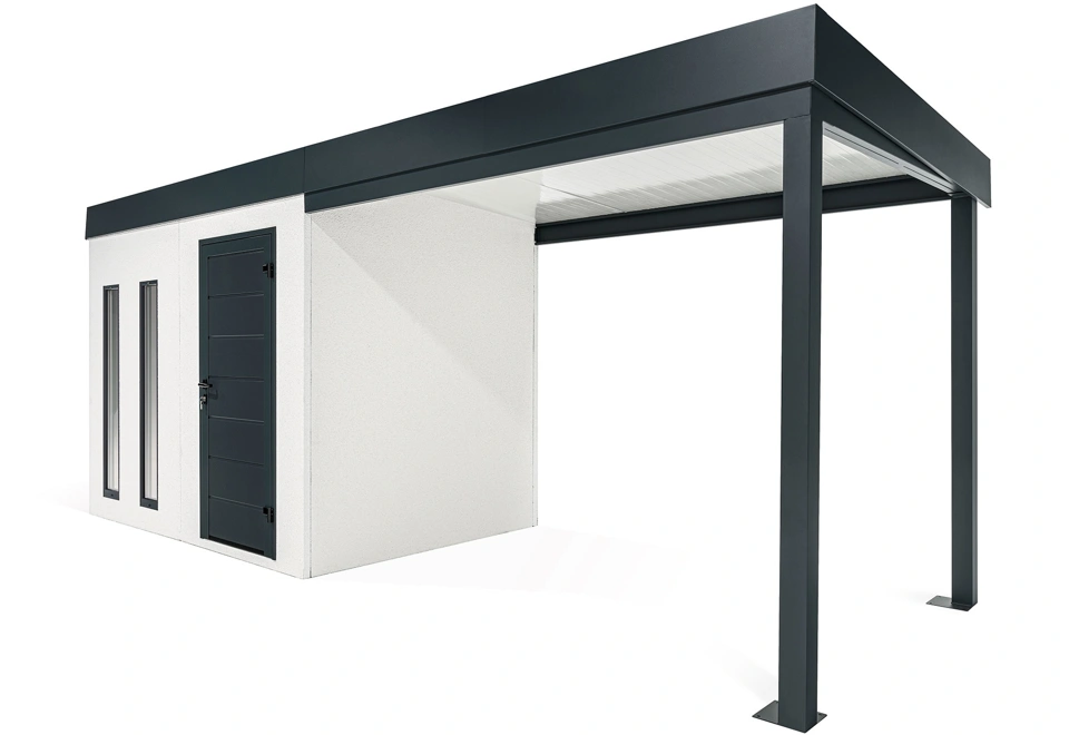 GARDEON® Zahradní domek s dveřmi Hörmann, dvěma světlíky a přístřeškem