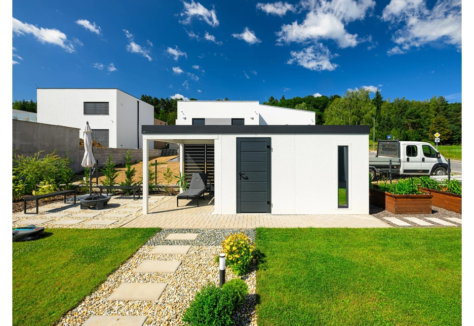 GARDEON® Zahradní domek s dveřmi Hörmann, světlíkem a levým přístřeškem