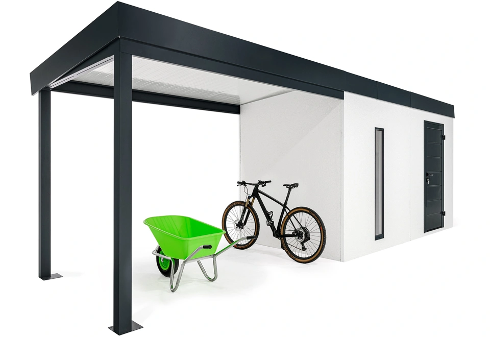 GARDEON® Zahradní domek s dveřmi Hörmann, světlíkem a přístřeškem