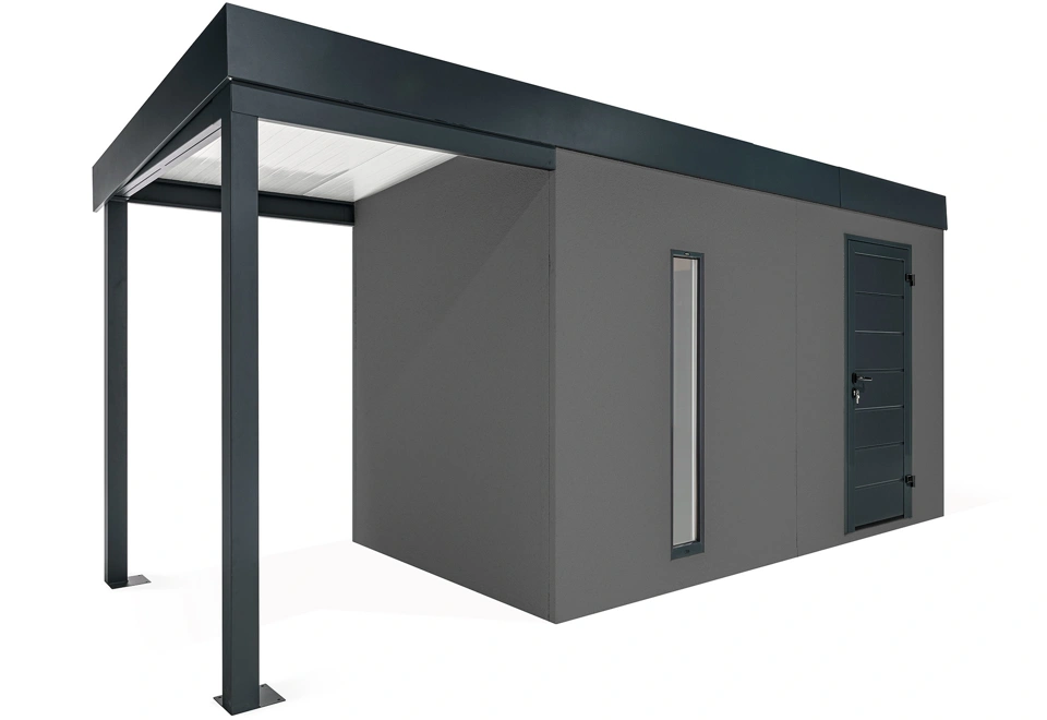 GARDEON® Zahradní domek s dveřmi Hörmann, světlíkem a přístřeškem