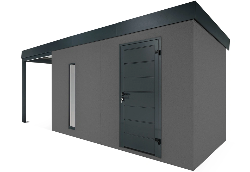 GARDEON® Zahradní domek s dveřmi Hörmann, světlíkem a přístřeškem