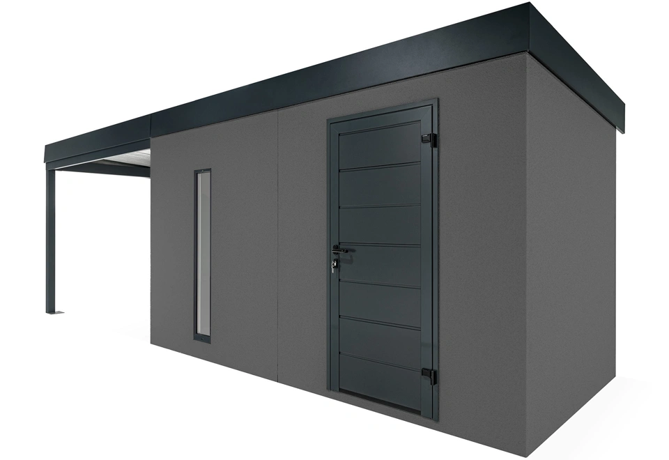 GARDEON® Zahradní domek s dveřmi Hörmann, světlíkem a přístřeškem