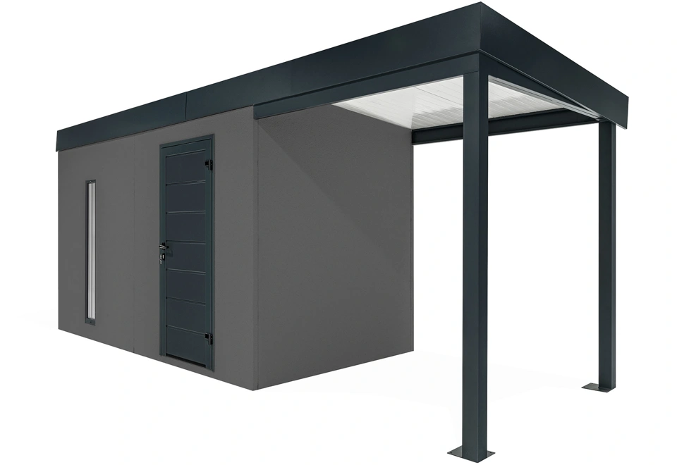 GARDEON® Zahradní domek s dveřmi Hörmann, světlíkem a přístřeškem