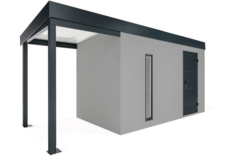 GARDEON® Zahradní domek s dveřmi Hörmann, světlíkem a přístřeškem