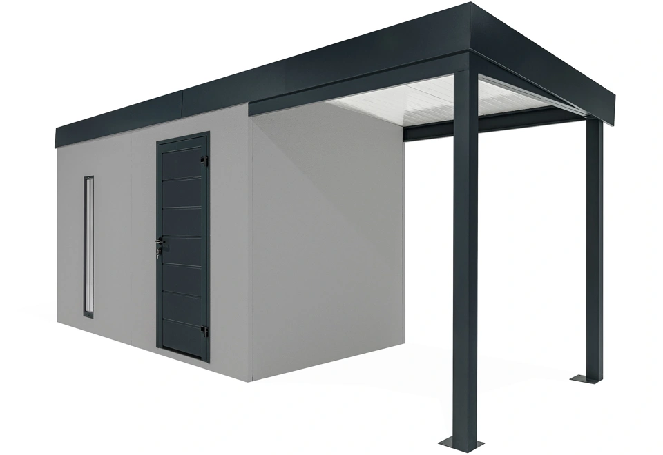 GARDEON® Zahradní domek s dveřmi Hörmann, světlíkem a přístřeškem