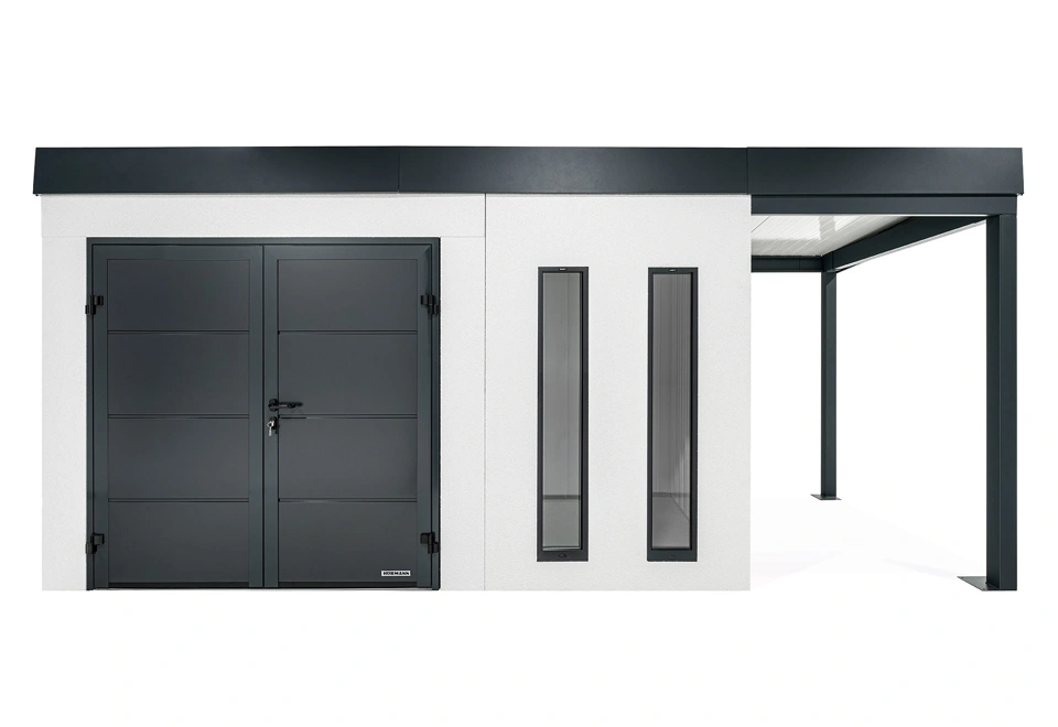 GARDEON® Zahradní domek s dvojitými dveřmi Hörmann a přístřeškem