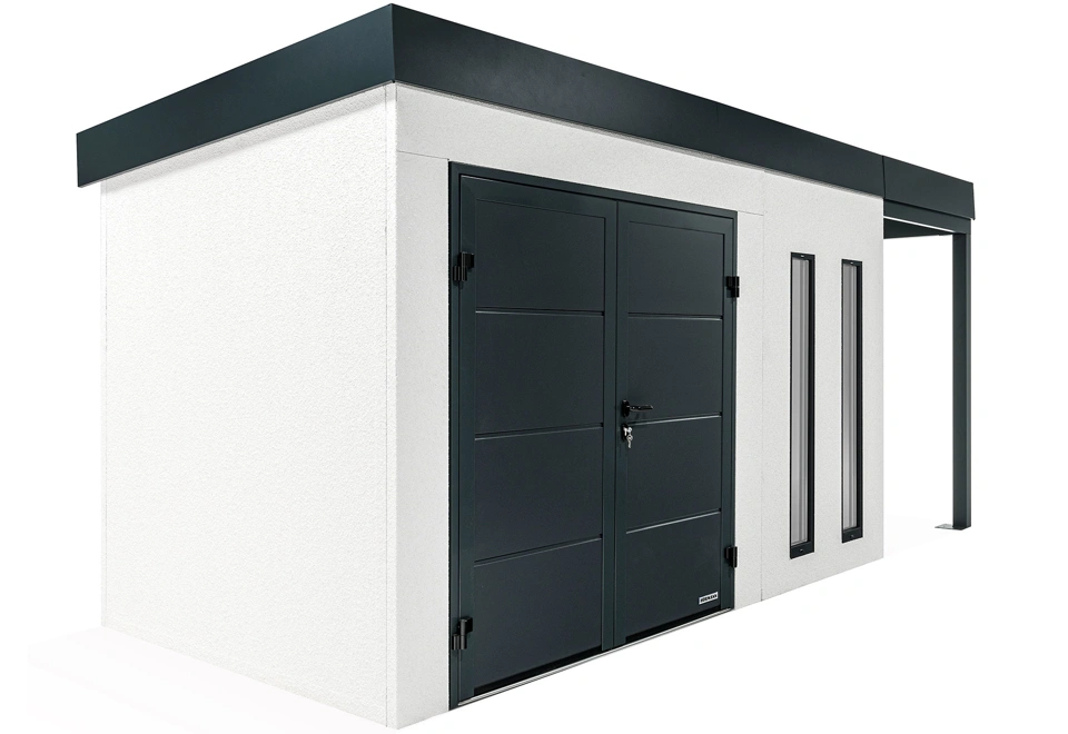 GARDEON® Zahradní domek s dvojitými dveřmi Hörmann a přístřeškem