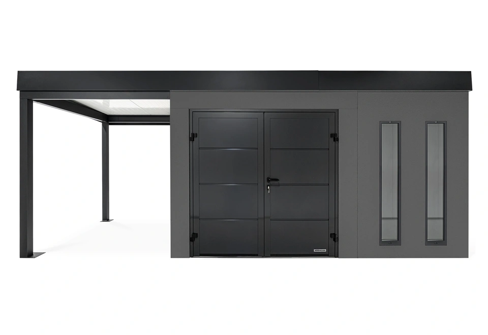 GARDEON® Zahradní domek s dvojitými dveřmi Hörmann a přístřeškem