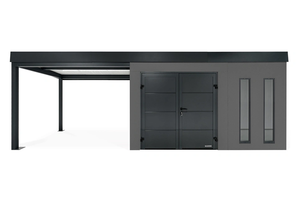 GARDEON® Zahradní domek s dvojitými dveřmi Hörmann a přístřeškem