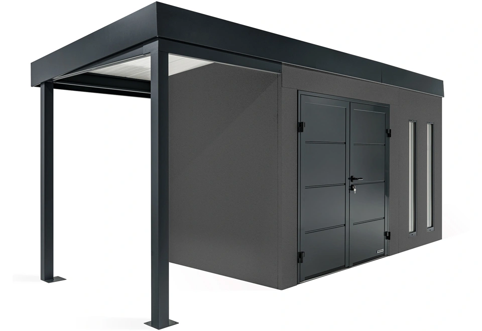 GARDEON® Zahradní domek s dvojitými dveřmi Hörmann a přístřeškem