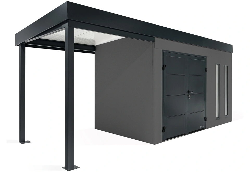 GARDEON® Zahradní domek s dvojitými dveřmi Hörmann a přístřeškem