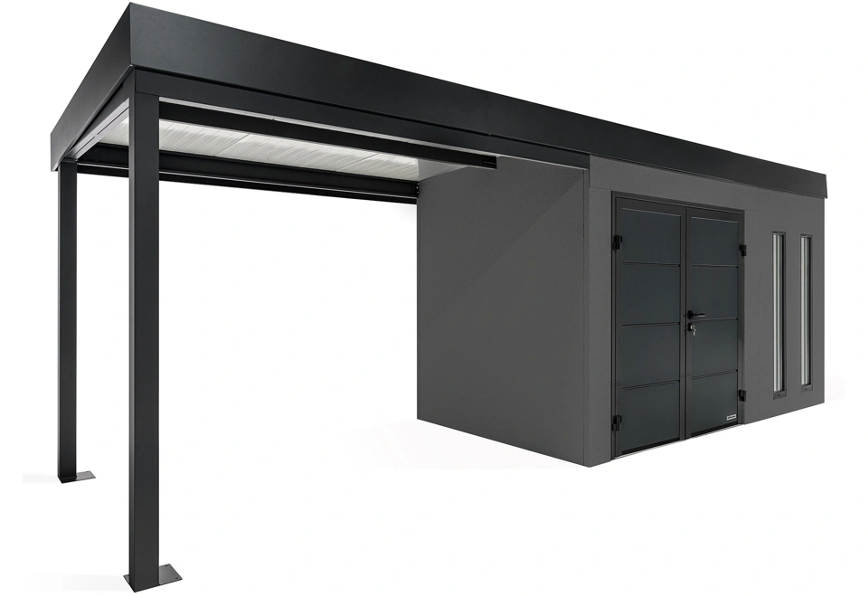 GARDEON® Zahradní domek s dvojitými dveřmi Hörmann a přístřeškem