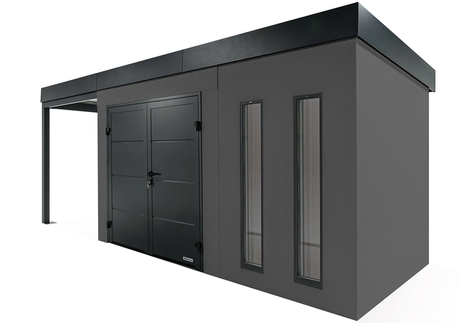 GARDEON® Zahradní domek s dvojitými dveřmi Hörmann a přístřeškem