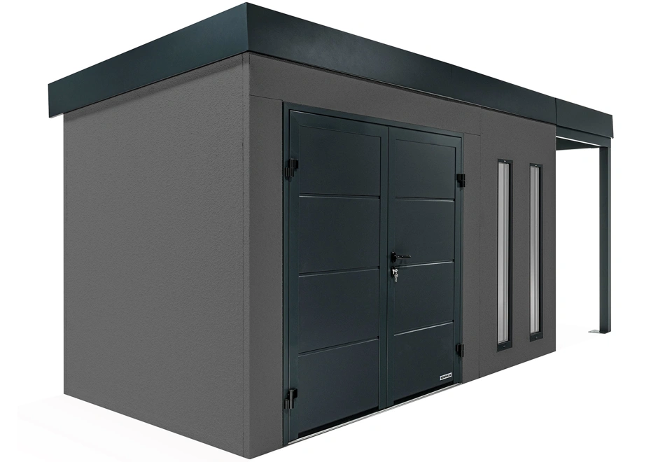 GARDEON® Zahradní domek s dvojitými dveřmi Hörmann a přístřeškem