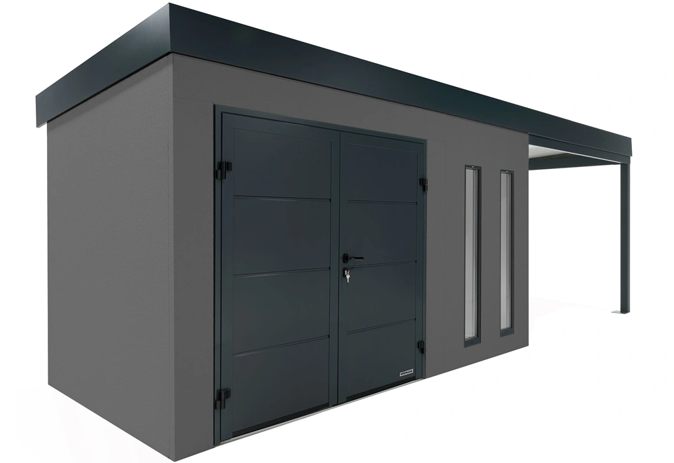 GARDEON® Zahradní domek s dvojitými dveřmi Hörmann a přístřeškem