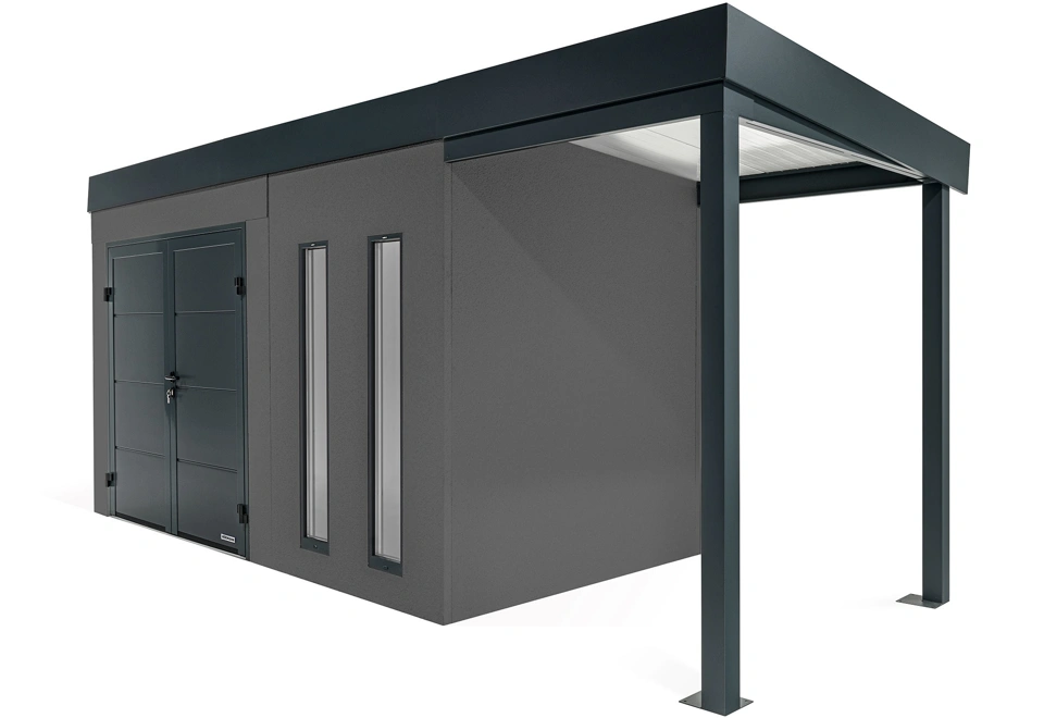 GARDEON® Zahradní domek s dvojitými dveřmi Hörmann a přístřeškem