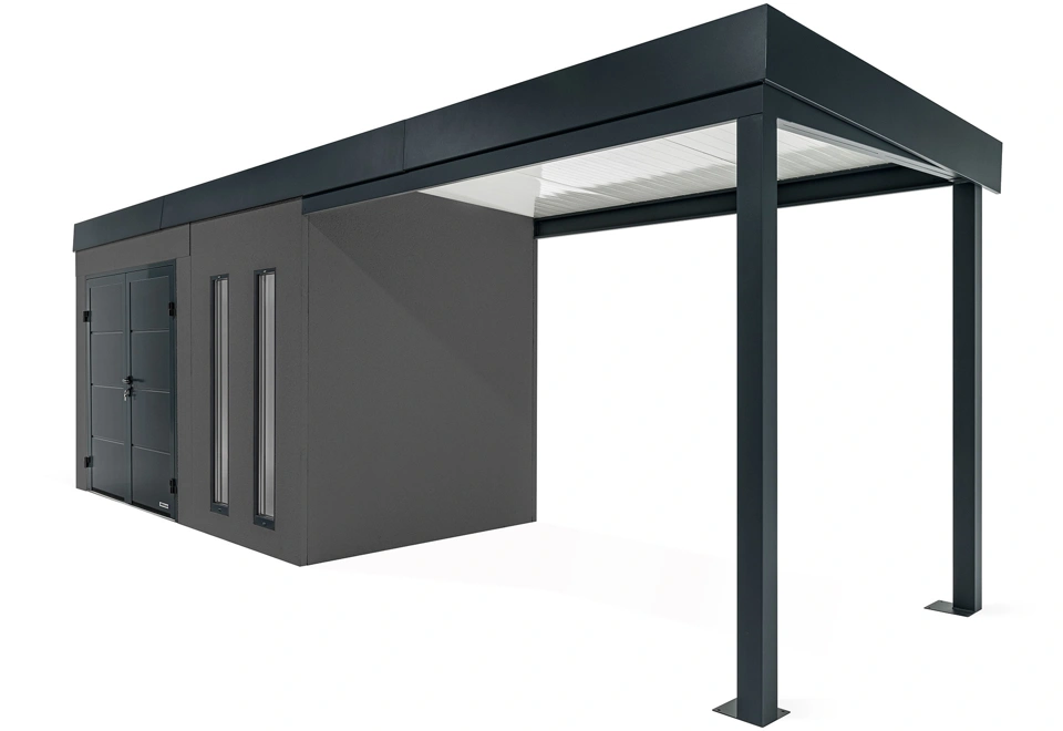 GARDEON® Zahradní domek s dvojitými dveřmi Hörmann a přístřeškem