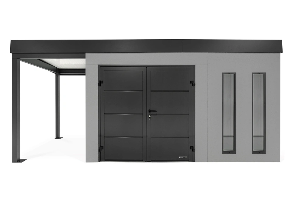 GARDEON® Zahradní domek s dvojitými dveřmi Hörmann a přístřeškem