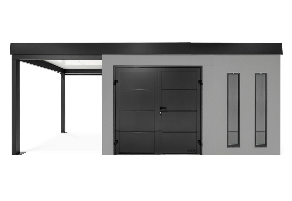 GARDEON® Zahradní domek s dvojitými dveřmi Hörmann a přístřeškem