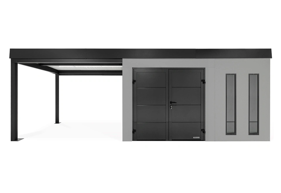 GARDEON® Zahradní domek s dvojitými dveřmi Hörmann a přístřeškem