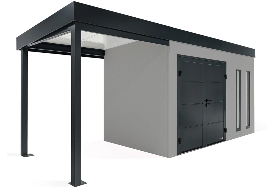 GARDEON® Zahradní domek s dvojitými dveřmi Hörmann a přístřeškem