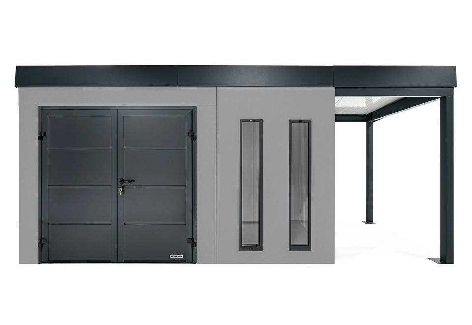 GARDEON® Zahradní domek s dvojitými dveřmi Hörmann a přístřeškem