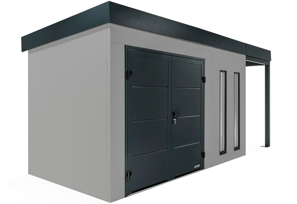 GARDEON® Zahradní domek s dvojitými dveřmi Hörmann a přístřeškem