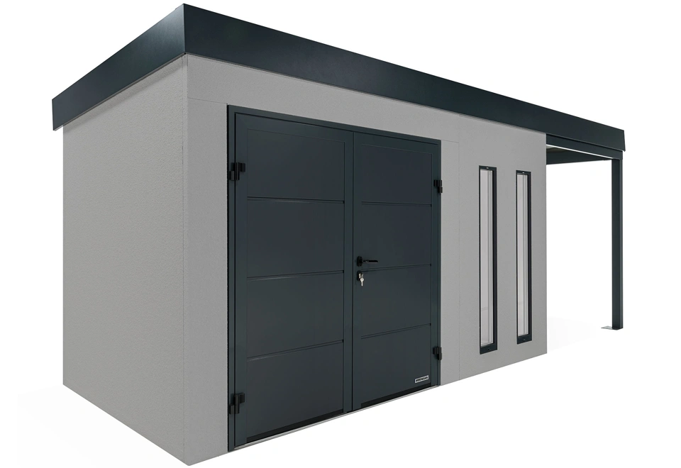 GARDEON® Zahradní domek s dvojitými dveřmi Hörmann a přístřeškem