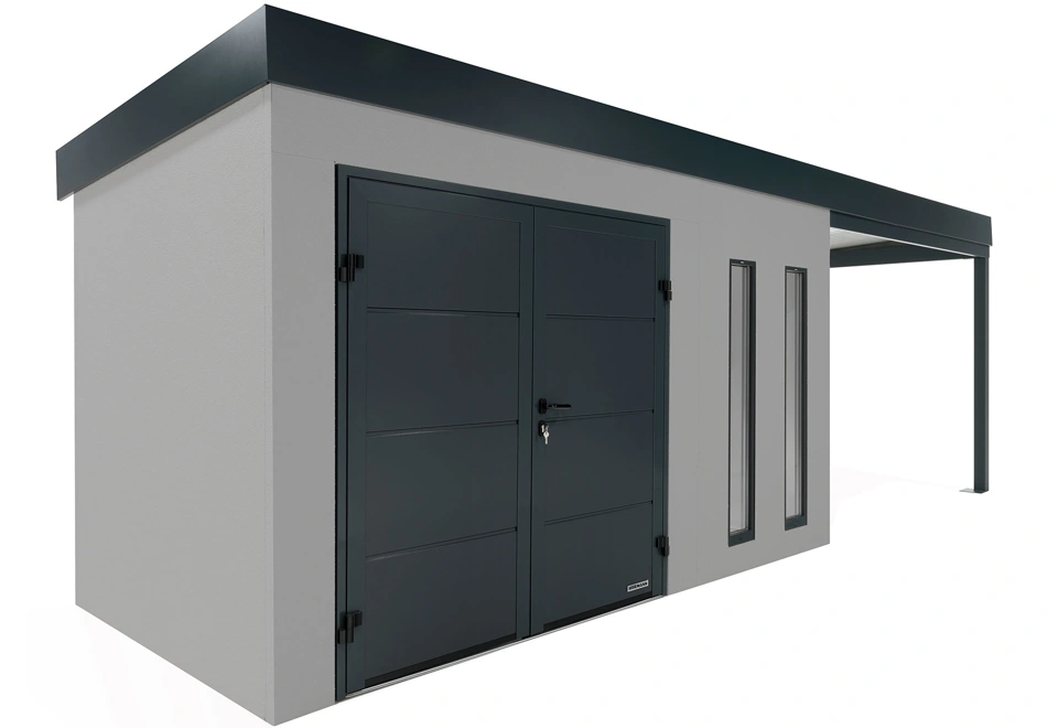 GARDEON® Zahradní domek s dvojitými dveřmi Hörmann a přístřeškem