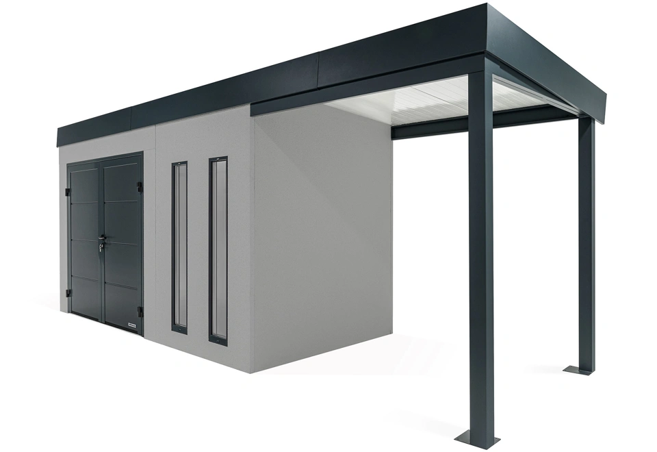 GARDEON® Zahradní domek s dvojitými dveřmi Hörmann a přístřeškem