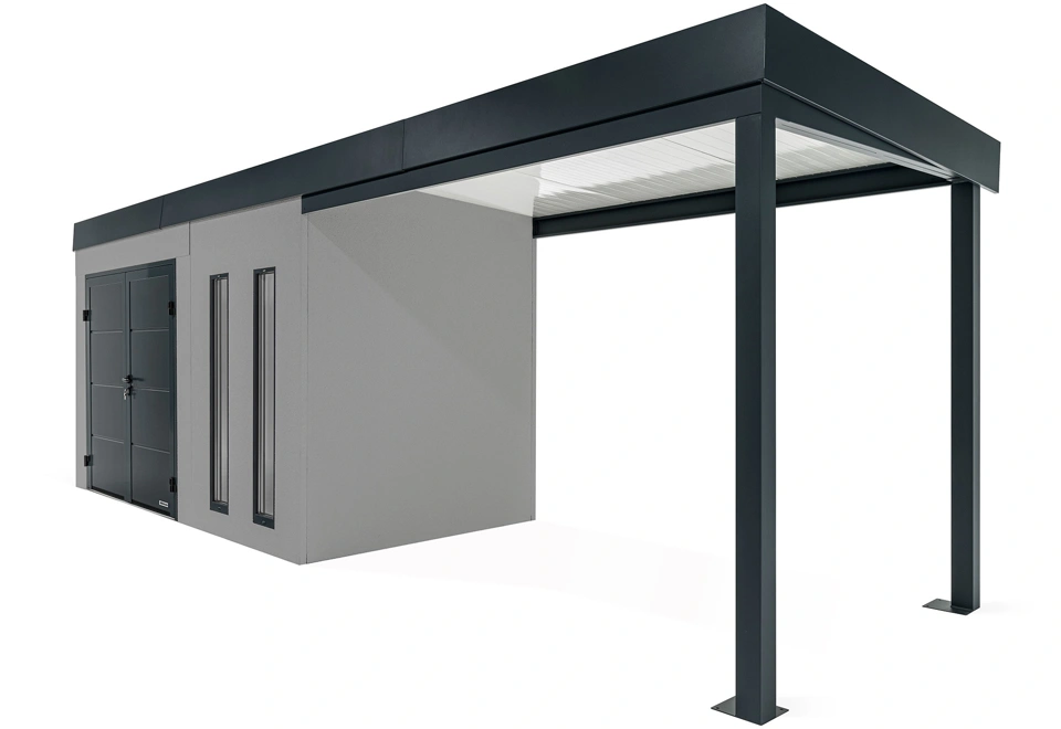 GARDEON® Zahradní domek s dvojitými dveřmi Hörmann a přístřeškem