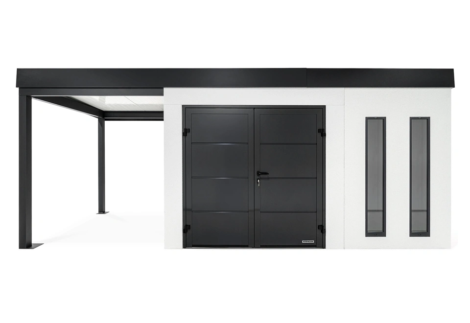 GARDEON® Zahradní domek s dvojitými dveřmi Hörmann a přístřeškem