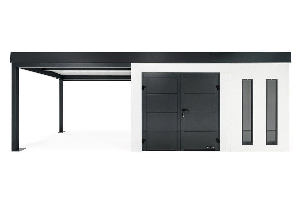 GARDEON® Zahradní domek s dvojitými dveřmi Hörmann a přístřeškem