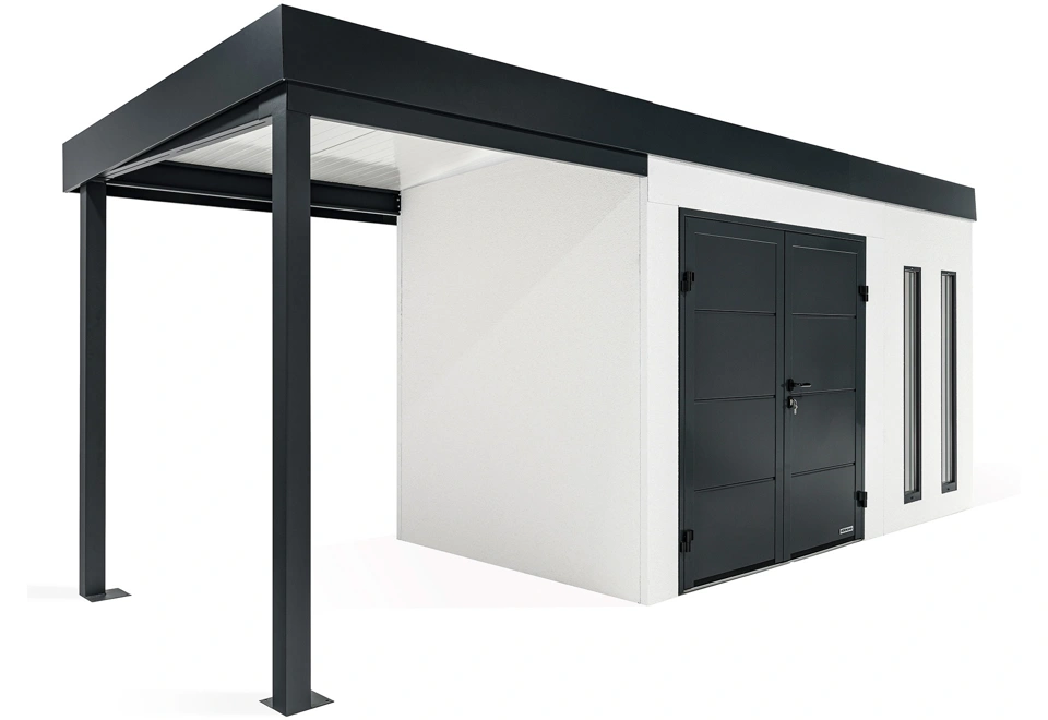 GARDEON® Zahradní domek s dvojitými dveřmi Hörmann a přístřeškem